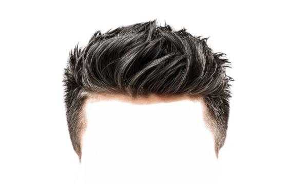 Close-up view of a man's styled dark hair - Powered by Adobe
