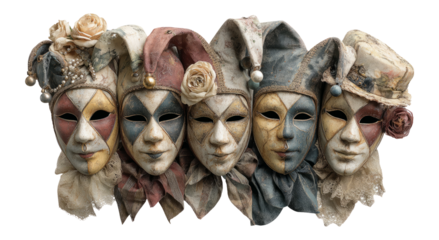 Unique Isolated Venetian Masks with Elegant Designs on Transparent Background