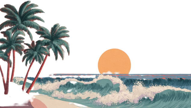 Tropical beach sunset scene
