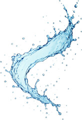 透明な背景に分離された青い水のしぶき	