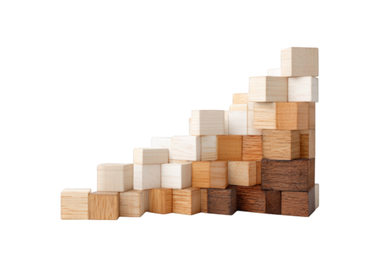 Wooden blocks stacked in a staircase pattern