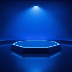 Futuristic neon octagonal stage with blue spotlight
