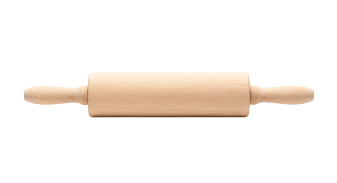 Simple wooden rolling pin isolated on black background for baking and cooking