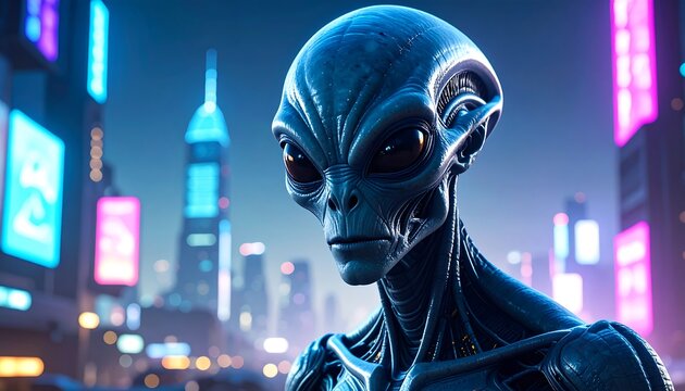 Alien in futuristic city