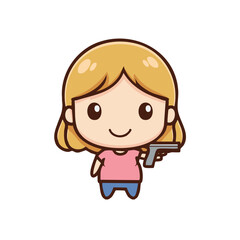 An adorable cartoon-style character, holding a pistol