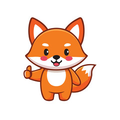 Naklejka premium A charming cartoon fox gives a thumbs up gesture. The fox has orange fur, a white tail, and is full of positive energy.