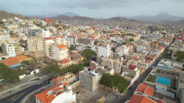 CAPE VERDE - 8.20.2025 - Fantastic aerial footage passing over the city of Mindelo on Sao Vicente, Cape Verde.