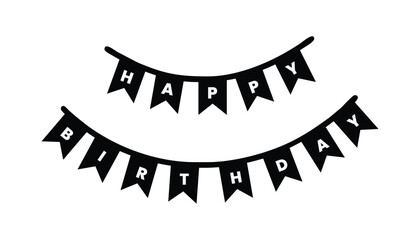 A simple, modern "Happy Birthday" banner with black flags and clean lines. Perfect for minimalist invitations, digital greetings, and modern party themes.