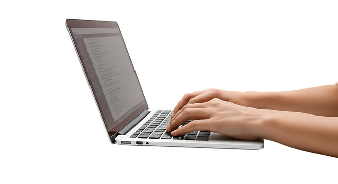 Person typing on a laptop computer with a black background - Powered by Adobe