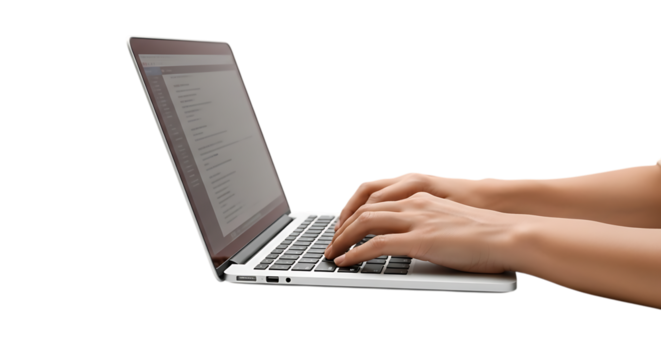 Person typing on a laptop computer with a black background