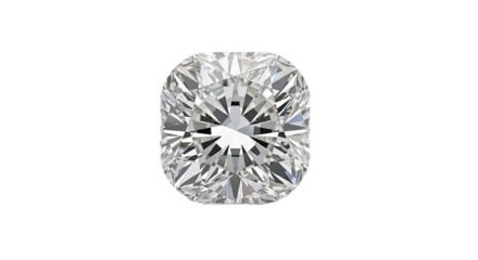 Brilliant cushion cut diamond with facets on black background