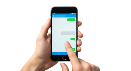 Person holding a smartphone and texting with a finger on the screen