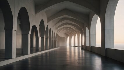 Futuristic arched corridor interior