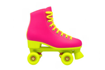 Pink and yellow roller skate on transparent background