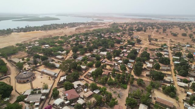 SENEGAL - 7.15.2025 - Excellent aerial footage moving over a residential area of Senegal's Mar Lodj island.