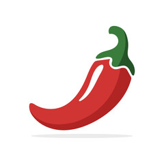 Isolated red chili pepper with green stem shows simple spicy flavor on white background