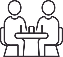 Vector art of two people sitting at a table, simple line art icon