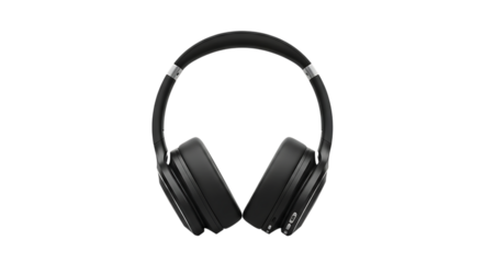 Modern black over ear headphones on a dark background