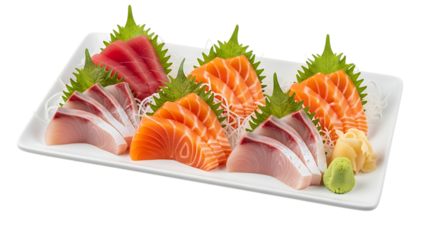 Fresh sashimi platter with tuna salmon and white fish