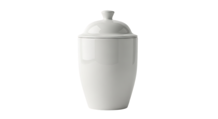 Elegant white ceramic jar with lid on black background