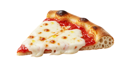 Delicious slice of margherita pizza with melted mozzarella cheese and tomato sauce