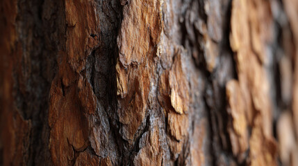 Obraz premium Tree bark texture close up with rough brown surface and natural patterns showing detailed wood grain and cracks in warm light