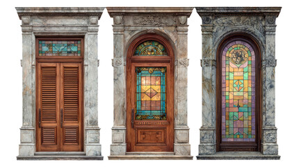 Obraz premium Three Stunning Stained Glass Doors with Decorative Frames
