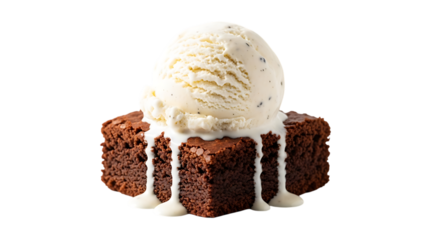 Delicious scoop of vanilla ice cream melting over a rich chocolate brownie