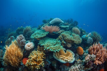 Fototapeta premium A colorful coral reef with many different types of corals.