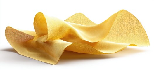 A pale yellow, slightly textured sheet of pasta, draped in folds against a white background