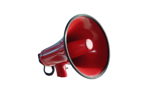 Red megaphone on black background