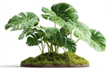 Lush, vibrant tropical plant cluster on a mossy mound