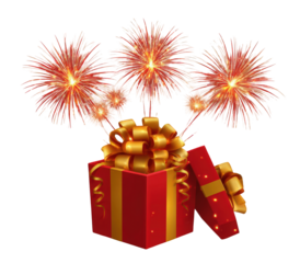 Fireworks bursting from a gift box