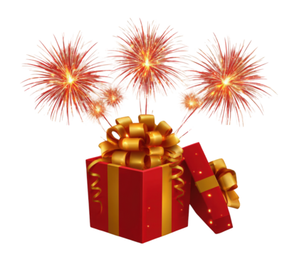 Fireworks bursting from a gift box