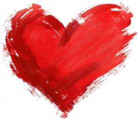 Bold, hand-painted heart shape, vibrant red, textured brushstrokes