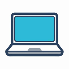 Vector art of a simple, stylized illustration of an open laptop computer with a blue screen and dark blue bezel, isolated on a