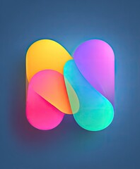 Abstract, stylized N logo.  Intertwined, colorful,  oval shapes create a letter N form against a muted blue background