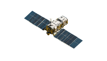 Satellite in space, solar panels deployed
