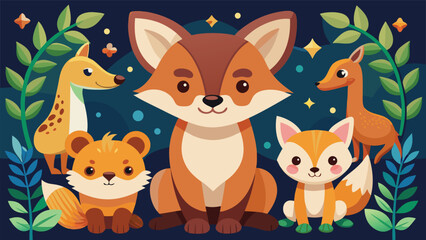 Children’s animal sticker, simplified silhouettes with optional inner details, node-optimized, palette.