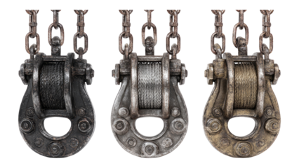 Vintage Pulley System with Chains on Transparent Background, Isolated Design