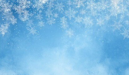 Fototapeta premium Frosted window pane with snowflakes against a light blue sky