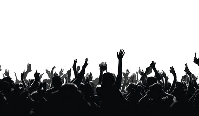 Silhouetted crowd with raised hands