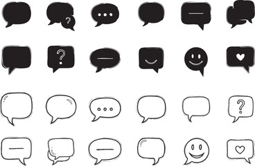 Chat Box Icons Set: Hand-Drawn Black and White Vector Graphics