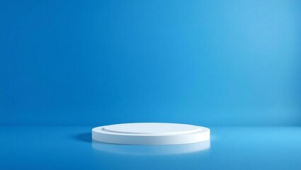 Clean white product display podium on a vibrant blue background