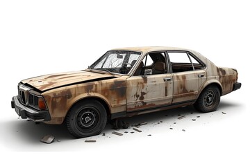 Broken car isolated on a white background