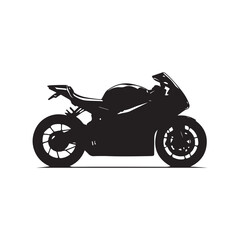 Silhouette of a Sleek Black Sports Motorcycle on White Background