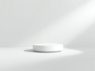 Minimalist white podium with dramatic light and shadow play
