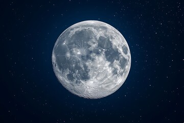 Obraz premium Full Moon Surface Texture with Craters Against a Starry Dark Blue Night Sky