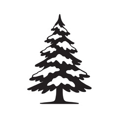 Snow covered pine tree, silhouette vector illustration