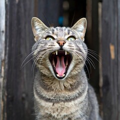 Angry tabby cat portrait